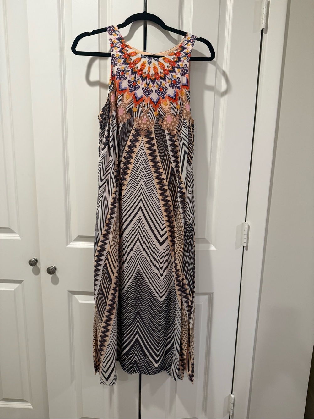 Anthropologie Silk Bohemian Geometric Midi Dress HD in Paris Size 12 - Picture 15 of 16